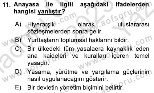 Engelli Mevzuatı ve Meslek Etiği Dersi 2023 - 2024 Yılı Yaz Okulu Sınav Soruları 11. Soru