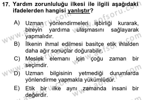 Engelli Mevzuatı ve Meslek Etiği Dersi 2023 - 2024 Yılı Yaz Okulu Sınav Soruları 17. Soru