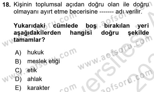 Engelli Mevzuatı ve Meslek Etiği Dersi 2023 - 2024 Yılı Yaz Okulu Sınav Soruları 18. Soru