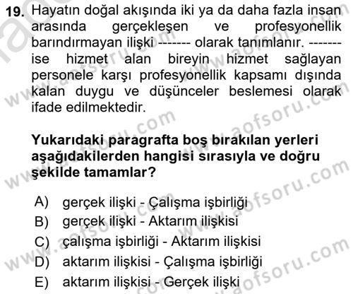 Engelli Mevzuatı ve Meslek Etiği Dersi 2023 - 2024 Yılı Yaz Okulu Sınav Soruları 19. Soru