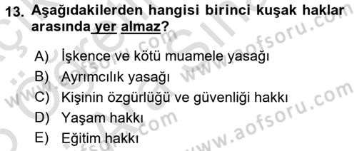 Engelli Mevzuatı ve Meslek Etiği Dersi 2024 - 2025 Yılı (Vize) Ara Sınav Soruları 13. Soru