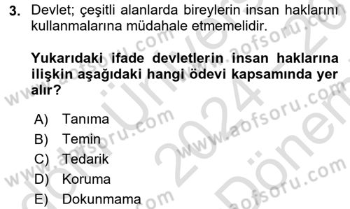 Engelli Mevzuatı ve Meslek Etiği Dersi 2024 - 2025 Yılı (Final) Dönem Sonu Sınav Soruları 3. Soru