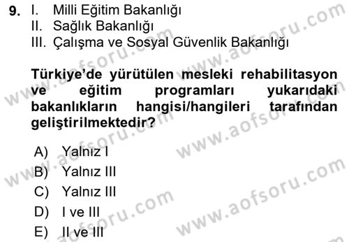 Engelli Mevzuatı ve Meslek Etiği Dersi 2024 - 2025 Yılı (Final) Dönem Sonu Sınav Soruları 9. Soru