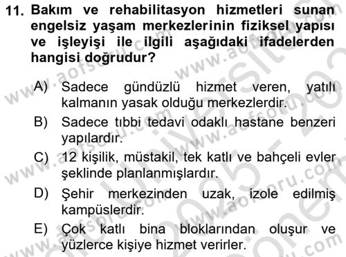 Engelli Mevzuatı ve Meslek Etiği Dersi 2025 - 2026 Yılı (Final) Dönem Sonu Sınav Soruları 11. Soru