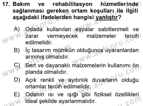 Engelli Mevzuatı ve Meslek Etiği Dersi 2025 - 2026 Yılı (Final) Dönem Sonu Sınav Soruları 17. Soru