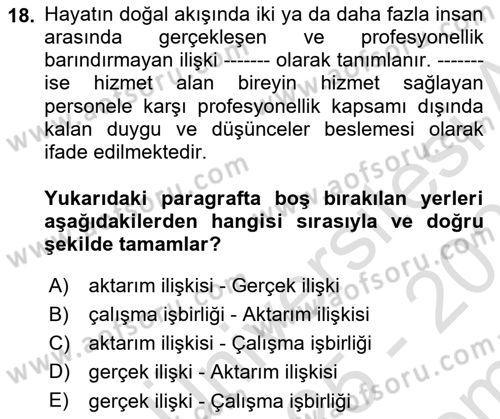 Engelli Mevzuatı ve Meslek Etiği Dersi 2025 - 2026 Yılı (Final) Dönem Sonu Sınav Soruları 18. Soru