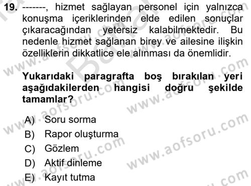 Engelli Mevzuatı ve Meslek Etiği Dersi 2025 - 2026 Yılı (Final) Dönem Sonu Sınav Soruları 19. Soru
