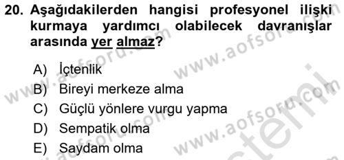 Engelli Mevzuatı ve Meslek Etiği Dersi 2025 - 2026 Yılı (Final) Dönem Sonu Sınav Soruları 20. Soru