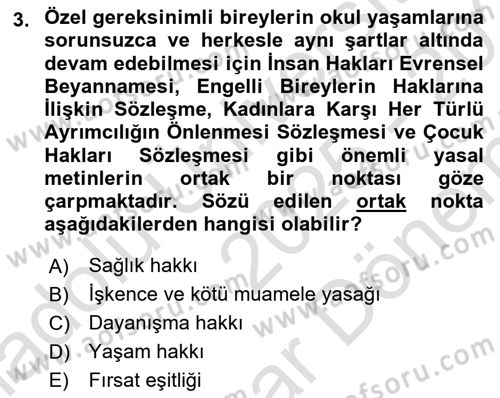 Engelli Mevzuatı ve Meslek Etiği Dersi 2025 - 2026 Yılı (Final) Dönem Sonu Sınav Soruları 3. Soru