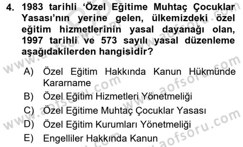 Engelli Mevzuatı ve Meslek Etiği Dersi 2025 - 2026 Yılı (Final) Dönem Sonu Sınav Soruları 4. Soru