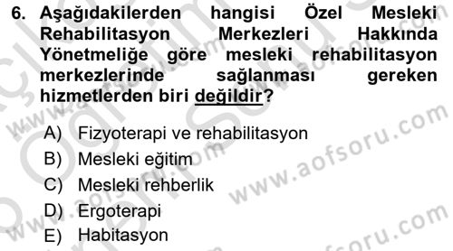 Engelli Mevzuatı ve Meslek Etiği Dersi 2025 - 2026 Yılı (Final) Dönem Sonu Sınav Soruları 6. Soru