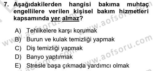 Engelli Mevzuatı ve Meslek Etiği Dersi 2025 - 2026 Yılı (Final) Dönem Sonu Sınav Soruları 7. Soru
