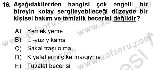 Çoklu Engellilerin Bakım ve Rehabilitasyonu Dersi 2018 - 2019 Yılı 3 Ders Sınav Soruları 16. Soru