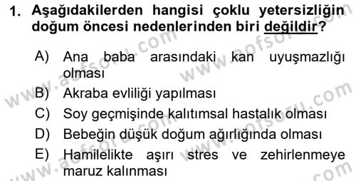 Çoklu Engellilerin Bakım ve Rehabilitasyonu Dersi 2018 - 2019 Yılı (Vize) Ara Sınav Soruları 1. Soru