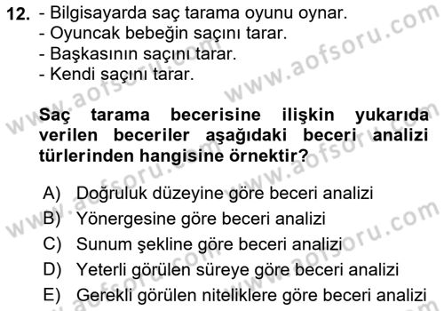 Çoklu Engellilerin Bakım ve Rehabilitasyonu Dersi 2018 - 2019 Yılı (Final) Dönem Sonu Sınav Soruları 12. Soru