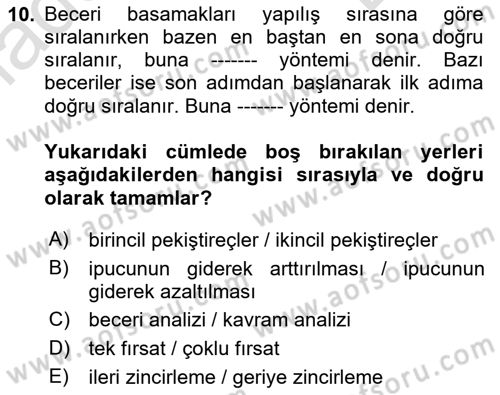 Çoklu Engellilerin Bakım ve Rehabilitasyonu Dersi 2019 - 2020 Yılı (Final) Dönem Sonu Sınav Soruları 10. Soru