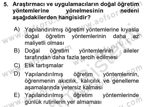 Çoklu Engellilerin Bakım ve Rehabilitasyonu Dersi 2019 - 2020 Yılı (Final) Dönem Sonu Sınav Soruları 5. Soru
