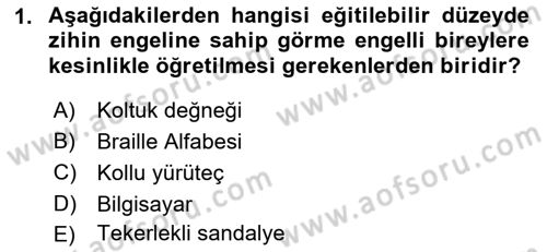 Çoklu Engellilerin Bakım ve Rehabilitasyonu Dersi 2021 - 2022 Yılı (Final) Dönem Sonu Sınav Soruları 1. Soru