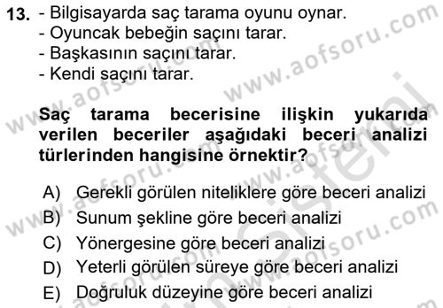 Çoklu Engellilerin Bakım ve Rehabilitasyonu Dersi 2021 - 2022 Yılı (Final) Dönem Sonu Sınav Soruları 13. Soru
