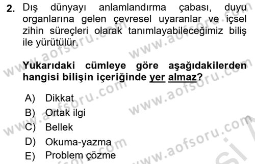 Çoklu Engellilerin Bakım ve Rehabilitasyonu Dersi 2021 - 2022 Yılı Yaz Okulu Sınav Soruları 2. Soru