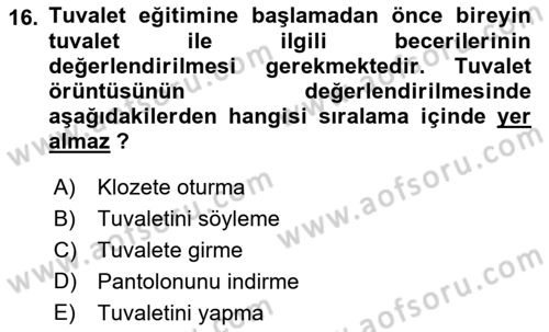 Çoklu Engellilerin Bakım ve Rehabilitasyonu Dersi 2022 - 2023 Yılı (Final) Dönem Sonu Sınav Soruları 16. Soru
