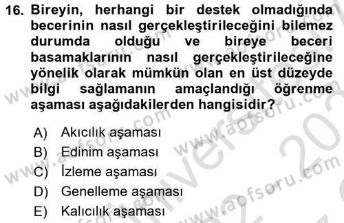 Çoklu Engellilerin Bakım ve Rehabilitasyonu Dersi 2022 - 2023 Yılı Yaz Okulu Sınav Soruları 16. Soru