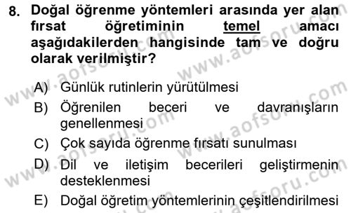 Çoklu Engellilerin Bakım ve Rehabilitasyonu Dersi 2022 - 2023 Yılı Yaz Okulu Sınav Soruları 8. Soru