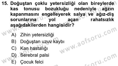 Çoklu Engellilerin Bakım ve Rehabilitasyonu Dersi 2023 - 2024 Yılı (Vize) Ara Sınav Soruları 15. Soru