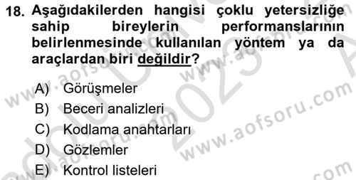 Çoklu Engellilerin Bakım ve Rehabilitasyonu Dersi 2023 - 2024 Yılı (Vize) Ara Sınav Soruları 18. Soru