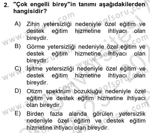 Çoklu Engellilerin Bakım ve Rehabilitasyonu Dersi 2023 - 2024 Yılı (Vize) Ara Sınav Soruları 2. Soru