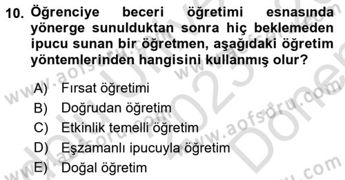 Çoklu Engellilerin Bakım ve Rehabilitasyonu Dersi 2023 - 2024 Yılı (Final) Dönem Sonu Sınav Soruları 10. Soru