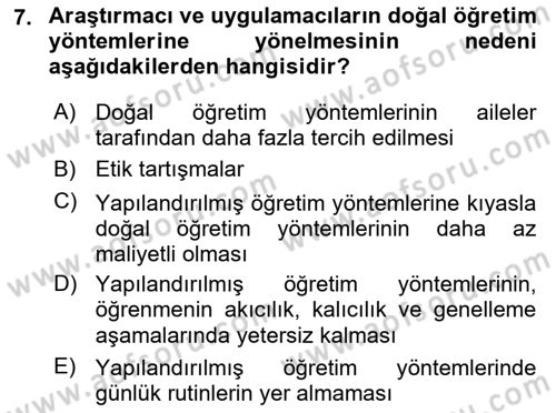 Çoklu Engellilerin Bakım ve Rehabilitasyonu Dersi 2023 - 2024 Yılı (Final) Dönem Sonu Sınav Soruları 7. Soru