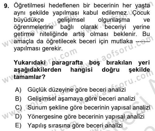 Çoklu Engellilerin Bakım ve Rehabilitasyonu Dersi 2023 - 2024 Yılı (Final) Dönem Sonu Sınav Soruları 9. Soru