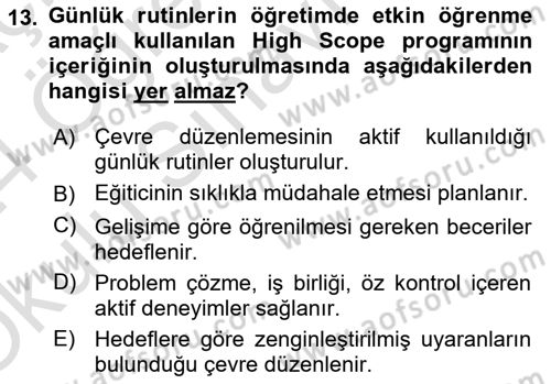 Çoklu Engellilerin Bakım ve Rehabilitasyonu Dersi 2023 - 2024 Yılı Yaz Okulu Sınav Soruları 13. Soru