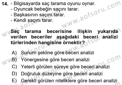 Çoklu Engellilerin Bakım ve Rehabilitasyonu Dersi 2023 - 2024 Yılı Yaz Okulu Sınav Soruları 14. Soru