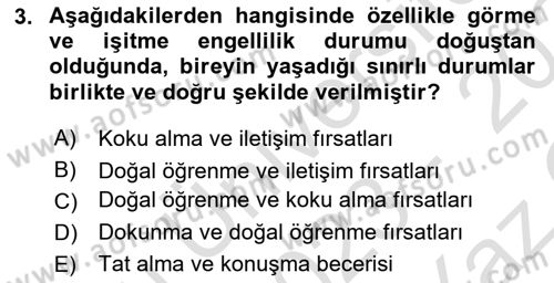 Çoklu Engellilerin Bakım ve Rehabilitasyonu Dersi 2023 - 2024 Yılı Yaz Okulu Sınav Soruları 3. Soru