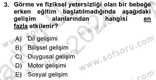 Çoklu Engellilerin Bakım ve Rehabilitasyonu Dersi Ara Sınavı Deneme Sınav Soruları 3. Soru