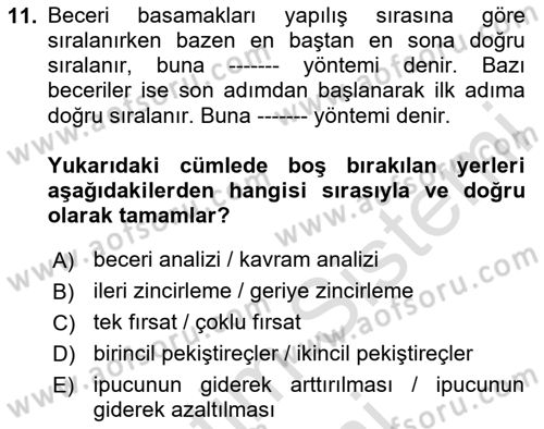Çoklu Engellilerin Bakım ve Rehabilitasyonu Dersi 2024 - 2025 Yılı (Final) Dönem Sonu Sınav Soruları 11. Soru
