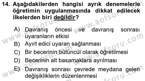 Çoklu Engellilerin Bakım ve Rehabilitasyonu Dersi 2024 - 2025 Yılı Yaz Okulu Sınav Soruları 14. Soru