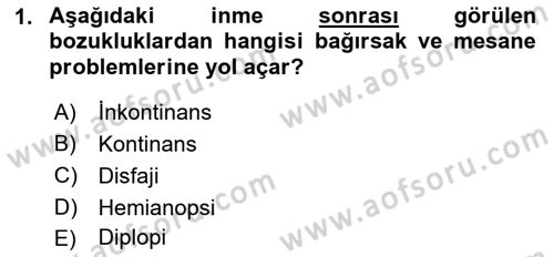 Yaşlılıkta Nörolojik Temelli Durumların Bakım ve Rehabilitasyonu Dersi 2018 - 2019 Yılı 3 Ders Sınav Soruları 1. Soru