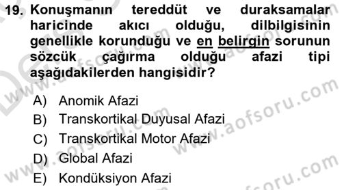 Yaşlılıkta Nörolojik Temelli Durumların Bakım ve Rehabilitasyonu Dersi 2018 - 2019 Yılı 3 Ders Sınav Soruları 19. Soru