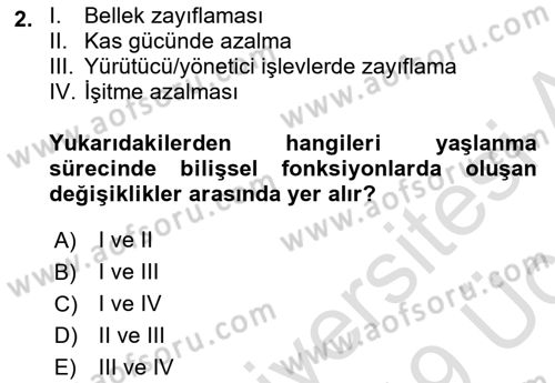 Yaşlılıkta Nörolojik Temelli Durumların Bakım ve Rehabilitasyonu Dersi 2018 - 2019 Yılı 3 Ders Sınav Soruları 2. Soru