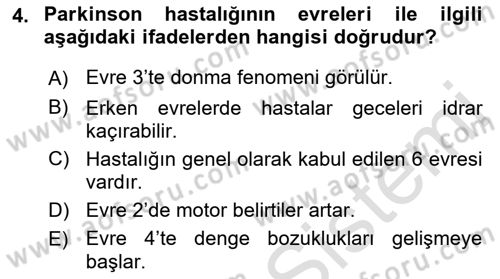 Yaşlılıkta Nörolojik Temelli Durumların Bakım ve Rehabilitasyonu Dersi 2018 - 2019 Yılı 3 Ders Sınav Soruları 4. Soru