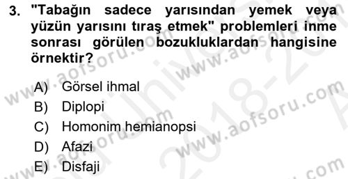Yaşlılıkta Nörolojik Temelli Durumların Bakım ve Rehabilitasyonu Dersi 2018 - 2019 Yılı (Vize) Ara Sınav Soruları 3. Soru