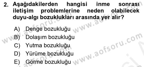 Yaşlılıkta Nörolojik Temelli Durumların Bakım ve Rehabilitasyonu Dersi 2018 - 2019 Yılı (Final) Dönem Sonu Sınav Soruları 2. Soru