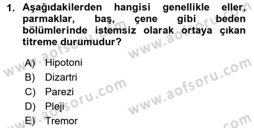 Yaşlılıkta Nörolojik Temelli Durumların Bakım ve Rehabilitasyonu Dersi 2018 - 2019 Yılı Yaz Okulu Sınav Soruları 1. Soru