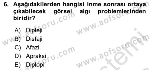 Yaşlılıkta Nörolojik Temelli Durumların Bakım ve Rehabilitasyonu Dersi 2020 - 2021 Yılı Yaz Okulu Sınav Soruları 6. Soru