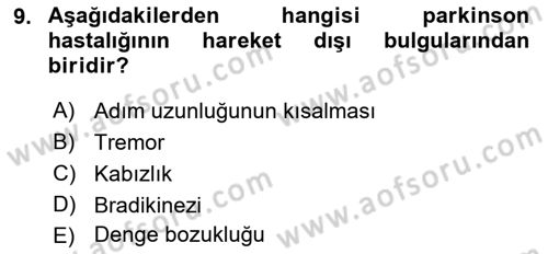 Yaşlılıkta Nörolojik Temelli Durumların Bakım ve Rehabilitasyonu Dersi 2020 - 2021 Yılı Yaz Okulu Sınav Soruları 9. Soru