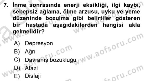 Yaşlılıkta Nörolojik Temelli Durumların Bakım ve Rehabilitasyonu Dersi 2021 - 2022 Yılı (Vize) Ara Sınav Soruları 7. Soru