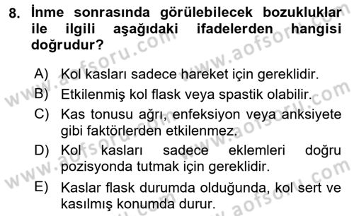 Yaşlılıkta Nörolojik Temelli Durumların Bakım ve Rehabilitasyonu Dersi 2021 - 2022 Yılı (Vize) Ara Sınav Soruları 8. Soru
